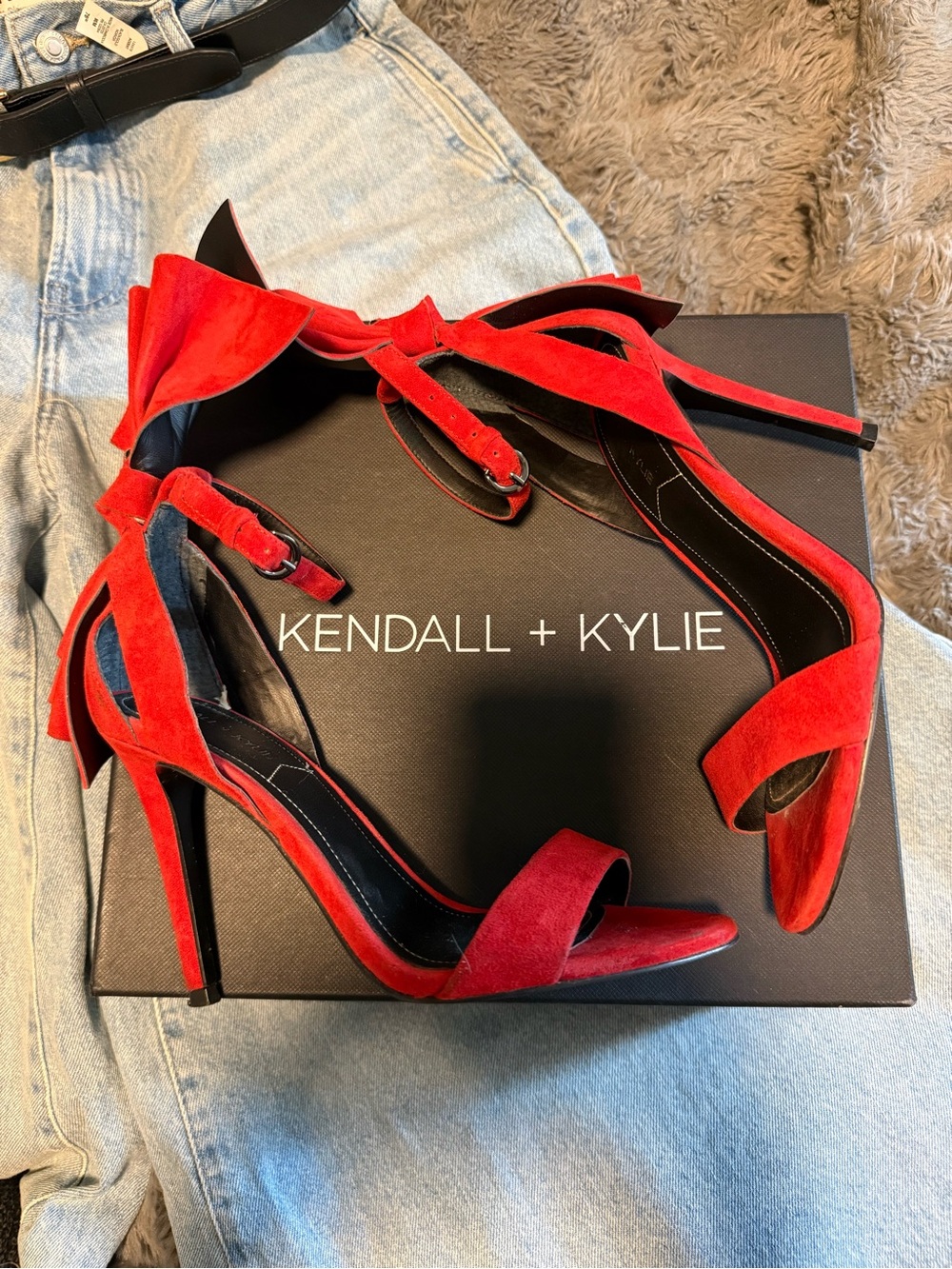 Kendall & Kylie Red Suede Ankle-Tie Stiletto Sandals